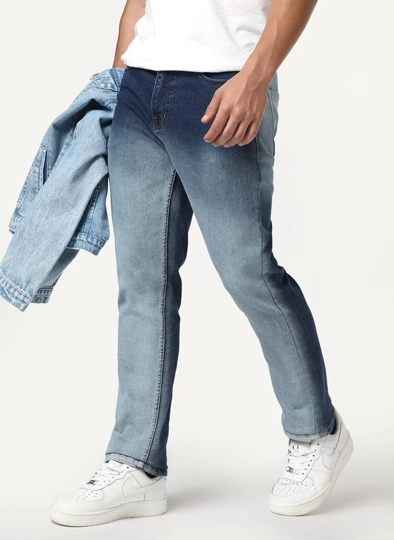 Urbano Fashion Men's Blue Straight Fit Heavy Washed Faded Denim Jeans Stretchable